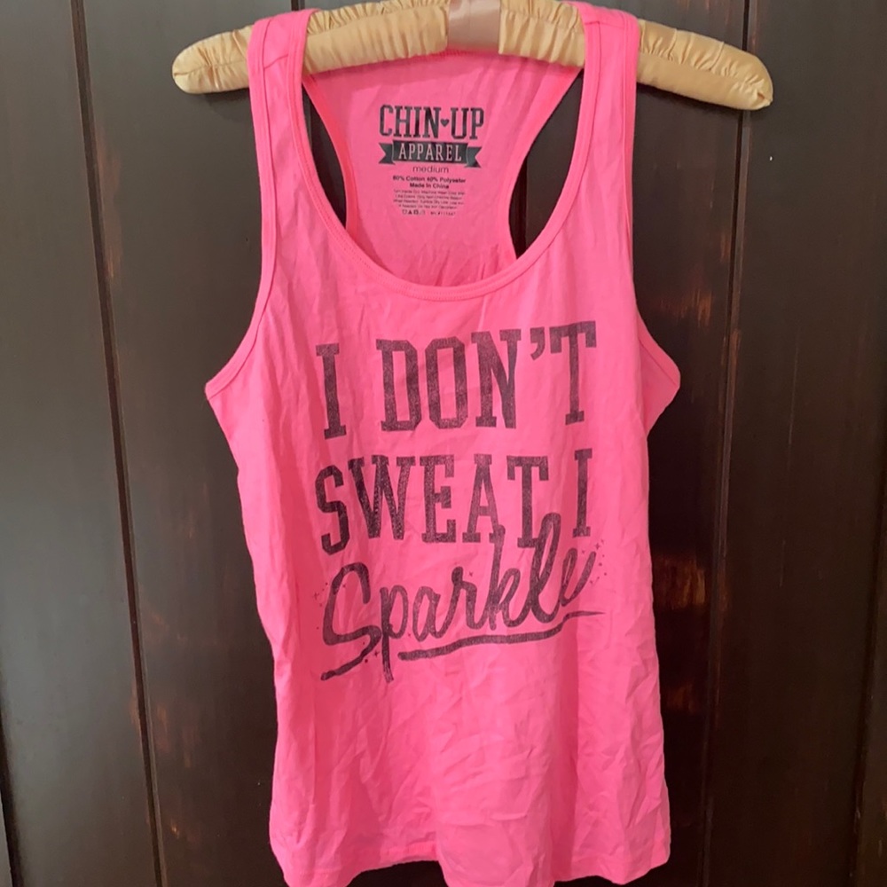 Workout Tank- bright pink “I Don’t Sweat, I Sparkle”